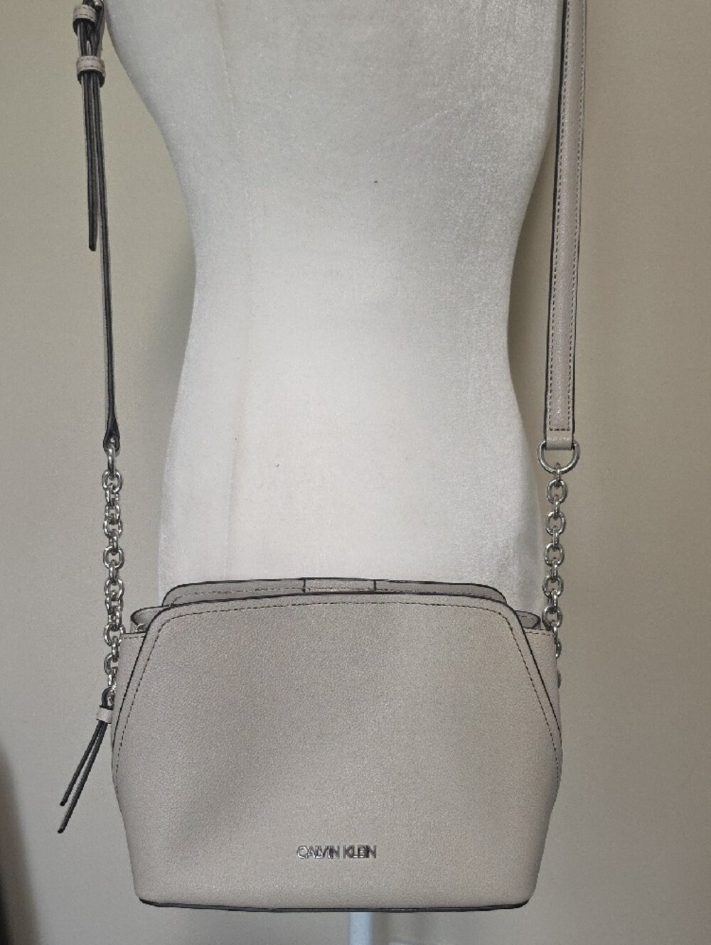 Calvin Klein Faux Leather Chain Crossbody Bag – Beige / Fawn